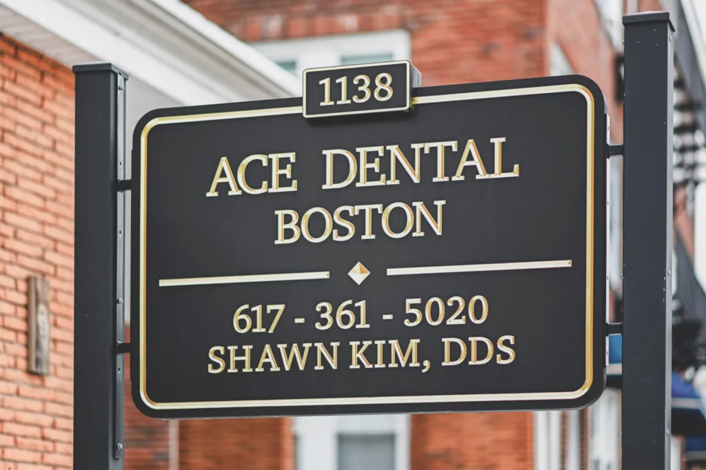 Sign for Ace Dental Boston, a top dentist located in Boston, MA