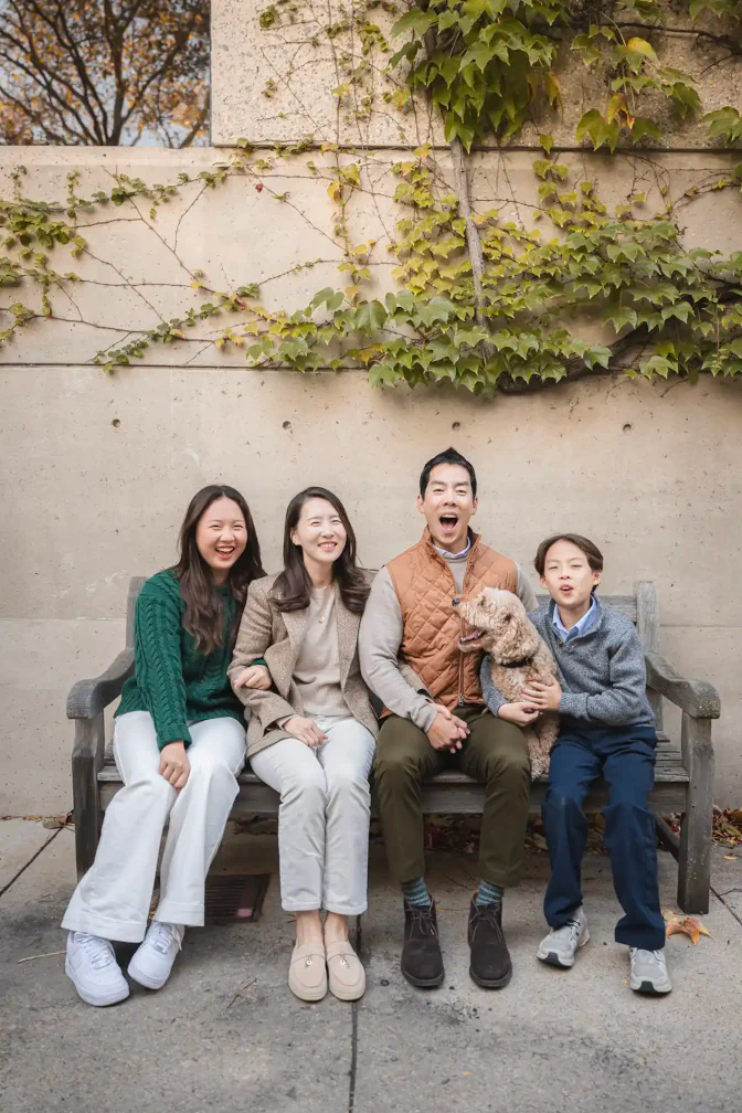 Dr. Shawn Kim, dentist in Boston, MA at Ace Dental Boston with his family
